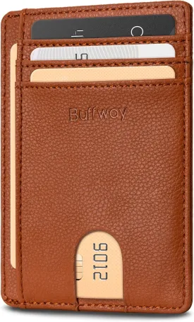Buffway Slim Minimalist Front Pocket RFID Blocking Leather Wallets for Men and Women