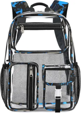 Cusangel Clear School Backpack,Heavy Duty Clear Backpack,16.5 x12 x5inch TPU Large Capacity See Through bookbag for Sport Events,Travel (Blue)
