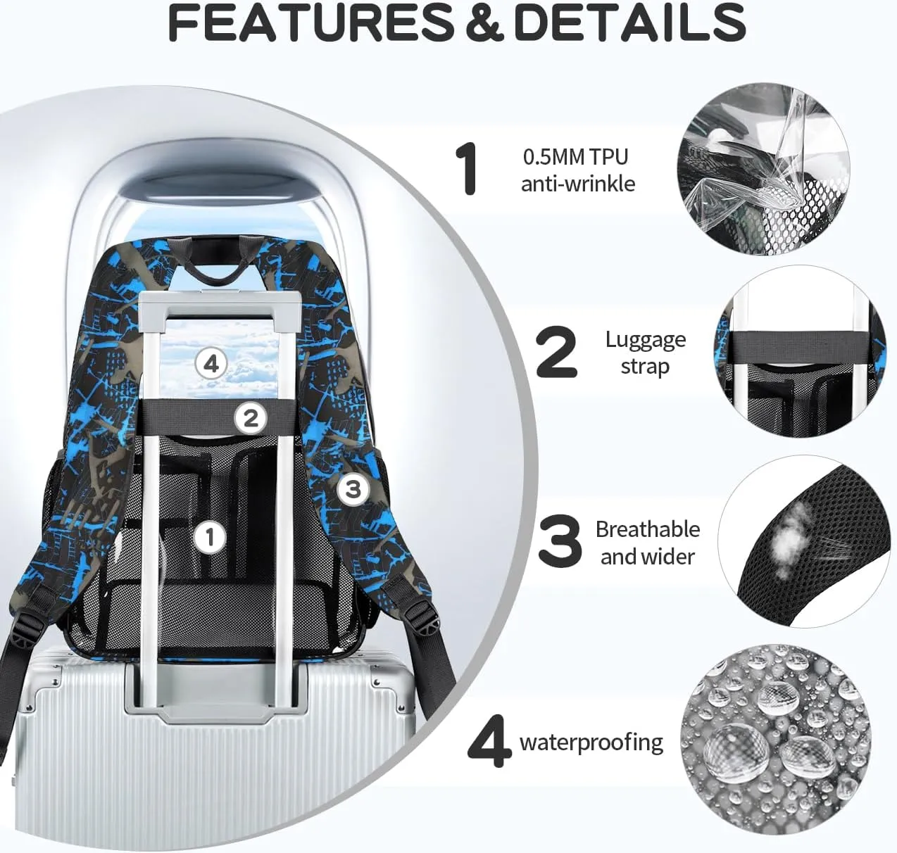 Cusangel Clear School Backpack,Heavy Duty Clear Backpack,16.5 x12 x5inch TPU Large Capacity See Through bookbag for Sport Events,Travel (Blue)