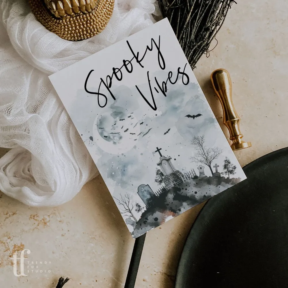 Gothic Halloween Business Thank You Card Canva Template | Watercolor Skeleton