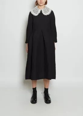 Lace Club Collar Textured Crepe Dress