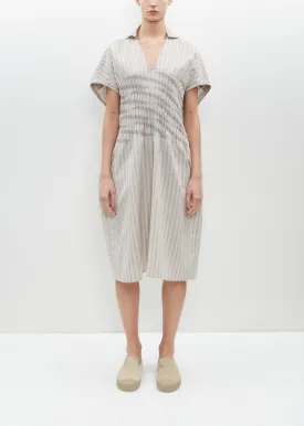 Pleated Embroidery Kaftan — Bone Stripe