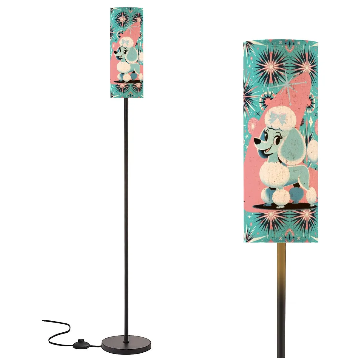 Poodle Lamp, Mid Century Modern Slim Tower Floor Lamp In Aqua And Pink Design