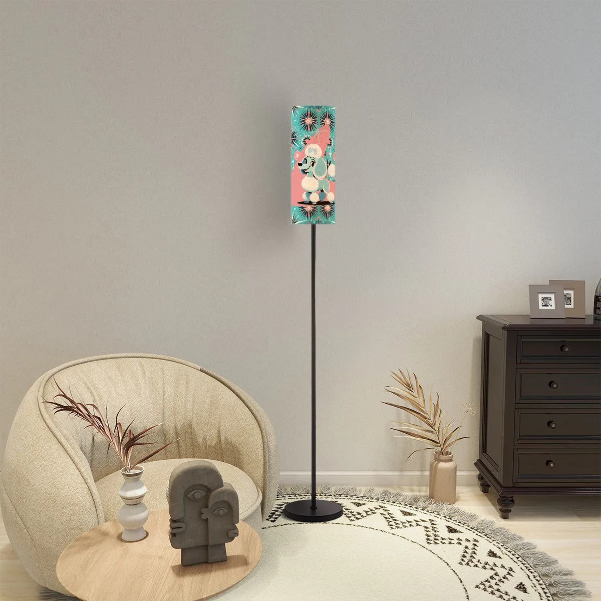 Poodle Lamp, Mid Century Modern Slim Tower Floor Lamp In Aqua And Pink Design
