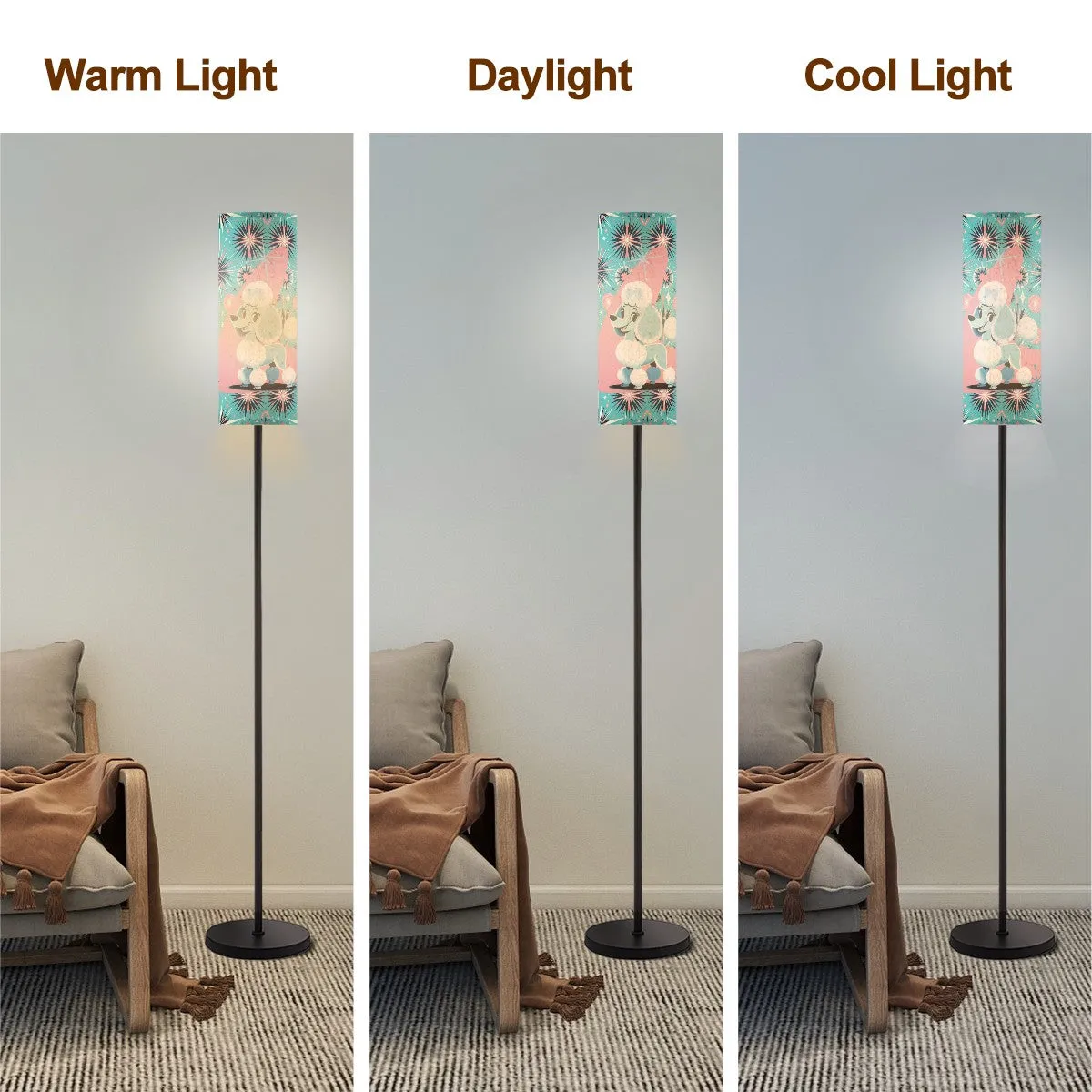 Poodle Lamp, Mid Century Modern Slim Tower Floor Lamp In Aqua And Pink Design
