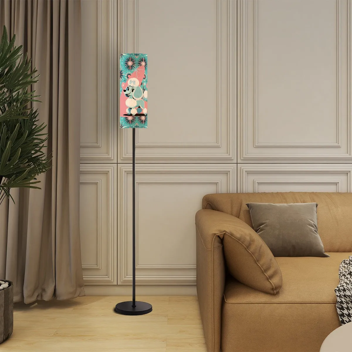 Poodle Lamp, Mid Century Modern Slim Tower Floor Lamp In Aqua And Pink Design