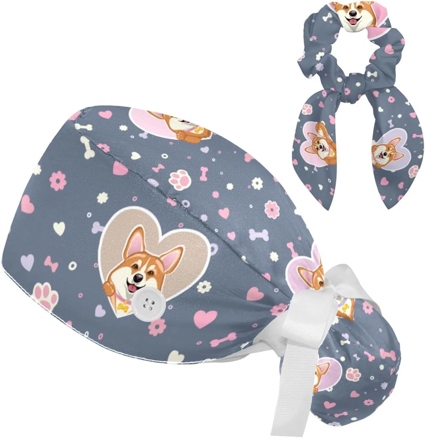 Scrub Cap with Scrunchies, Rainbow Working Hat Hair Cover, Elastic Bandage Tie Back Hats for Women