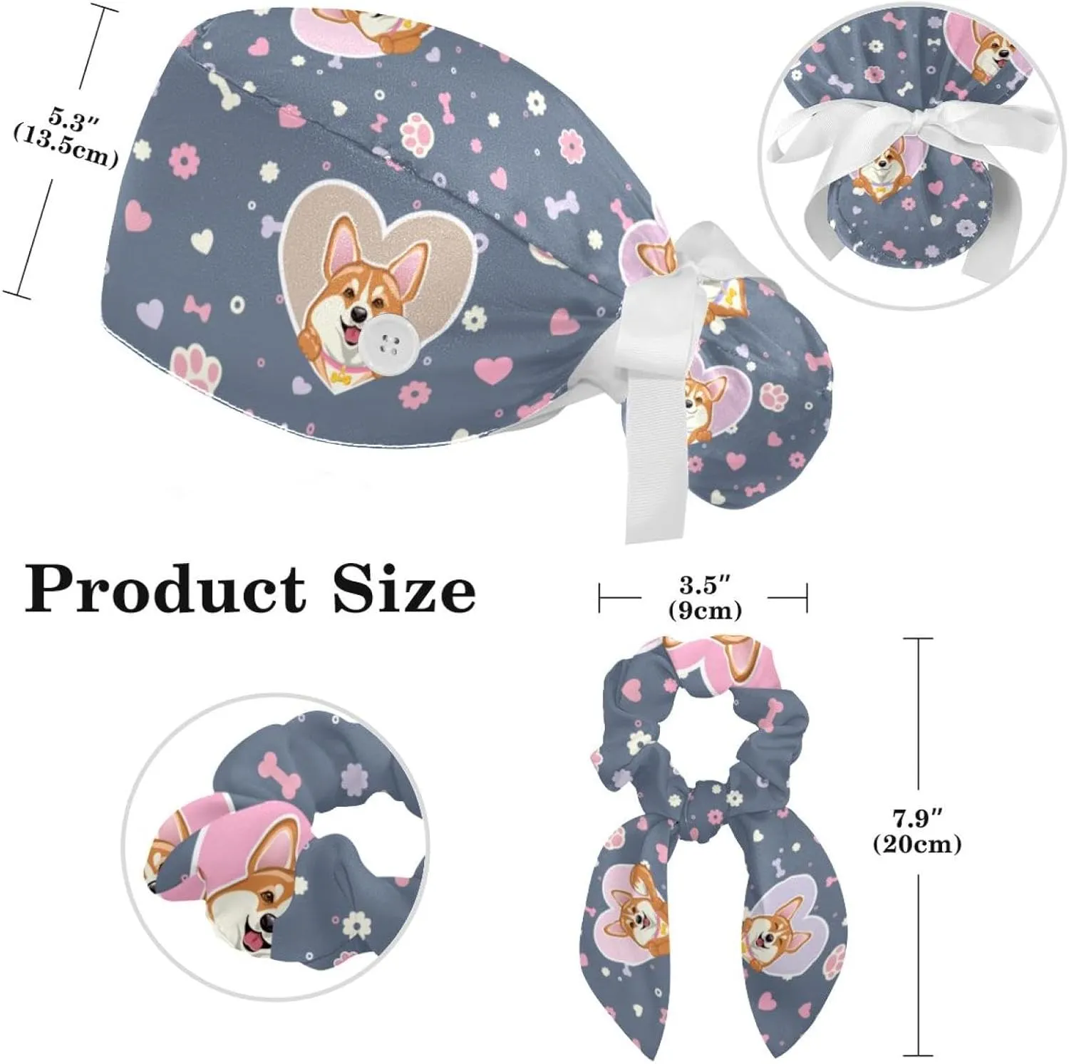 Scrub Cap with Scrunchies, Rainbow Working Hat Hair Cover, Elastic Bandage Tie Back Hats for Women