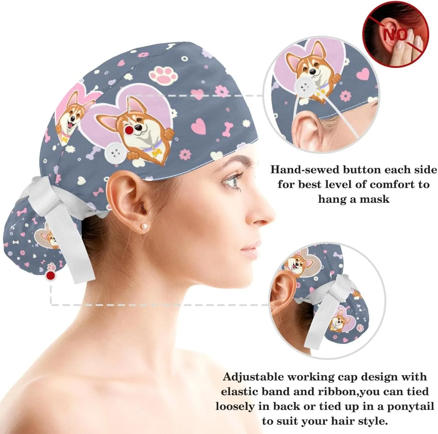 Scrub Cap with Scrunchies, Rainbow Working Hat Hair Cover, Elastic Bandage Tie Back Hats for Women