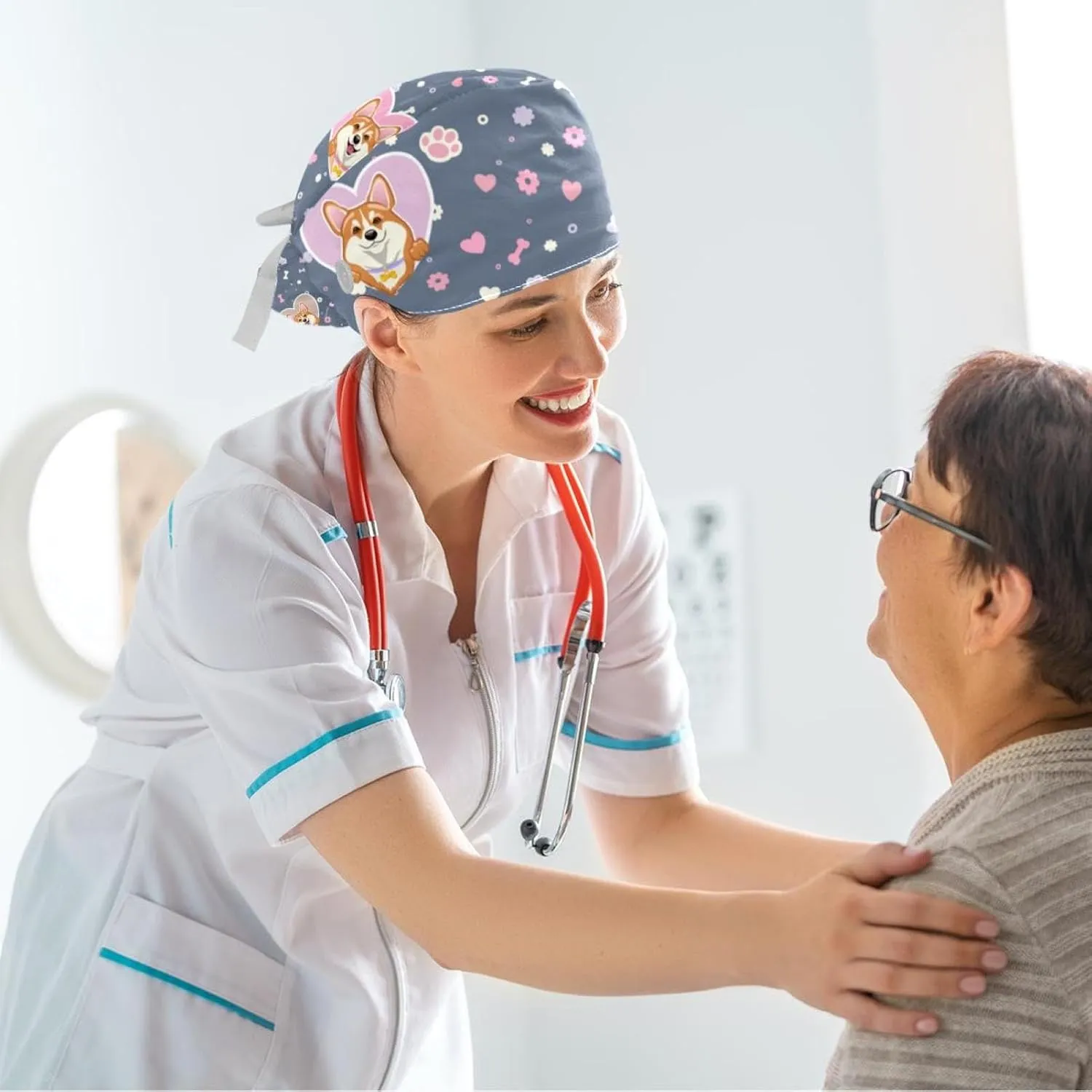 Scrub Cap with Scrunchies, Rainbow Working Hat Hair Cover, Elastic Bandage Tie Back Hats for Women