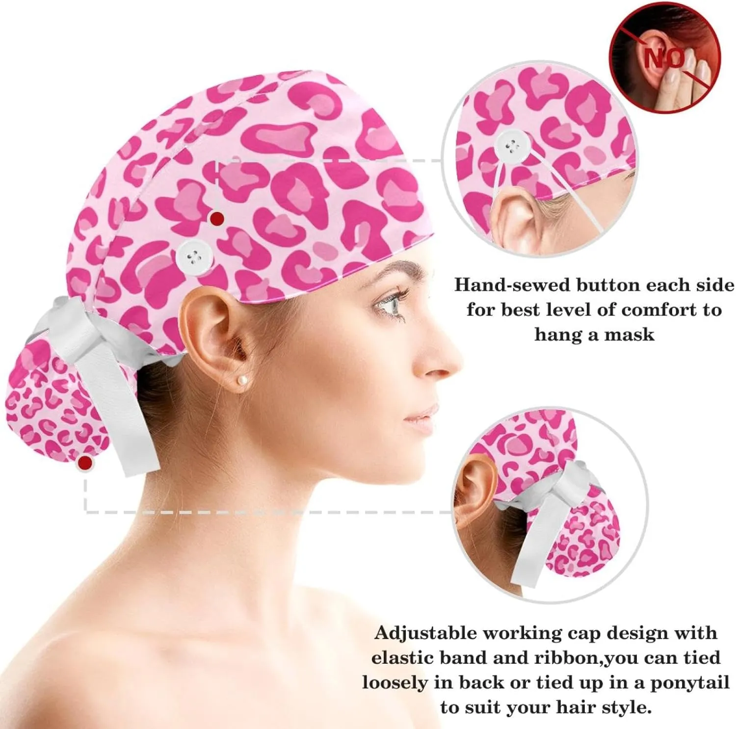 Scrub Cap with Scrunchies, Rainbow Working Hat Hair Cover, Elastic Bandage Tie Back Hats for Women