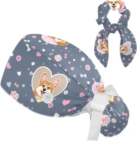 Scrub Cap with Scrunchies, Rainbow Working Hat Hair Cover, Elastic Bandage Tie Back Hats for Women