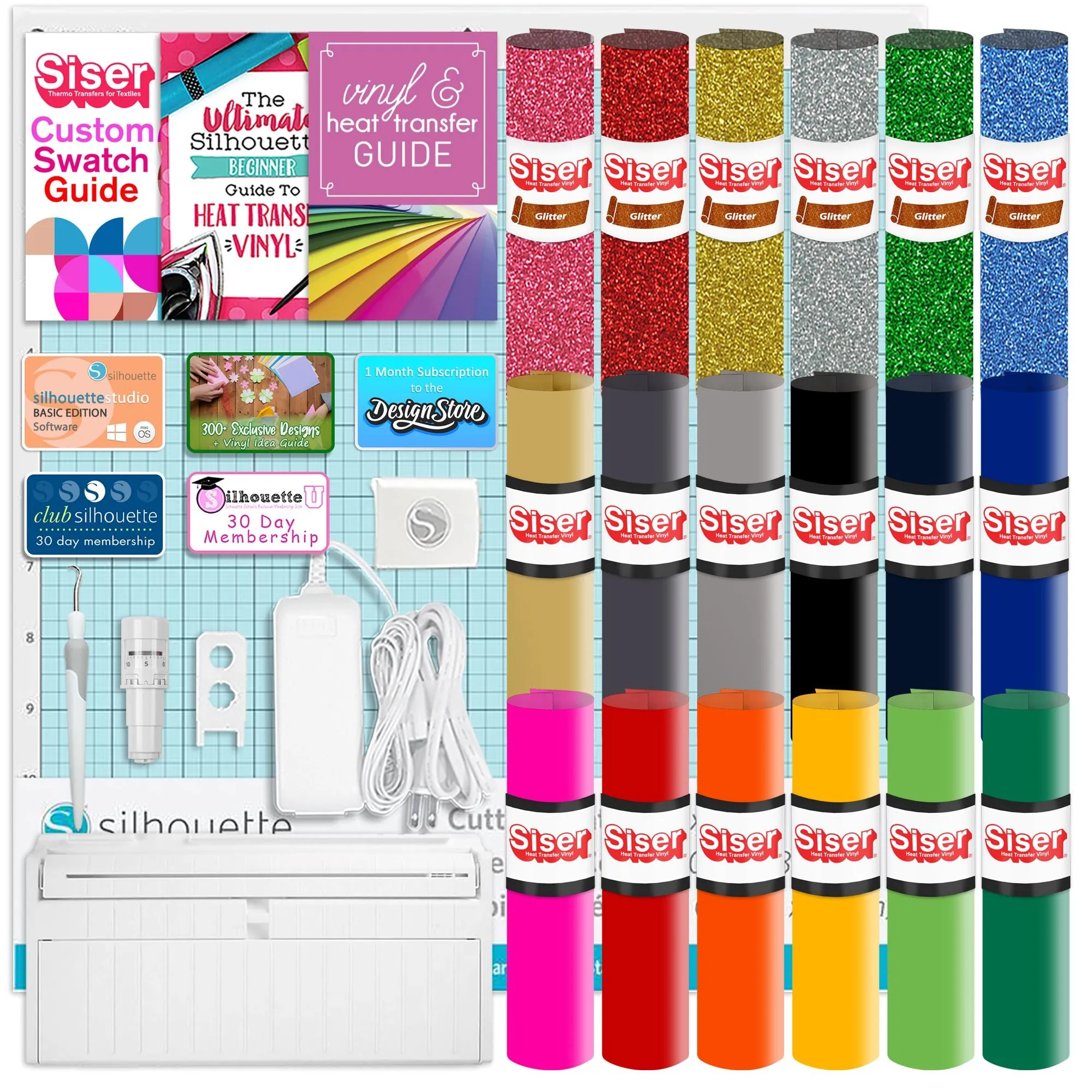 Silhouette White Cameo 5 w/ 8-in-1 Turquoise Heat Press & Siser HTV