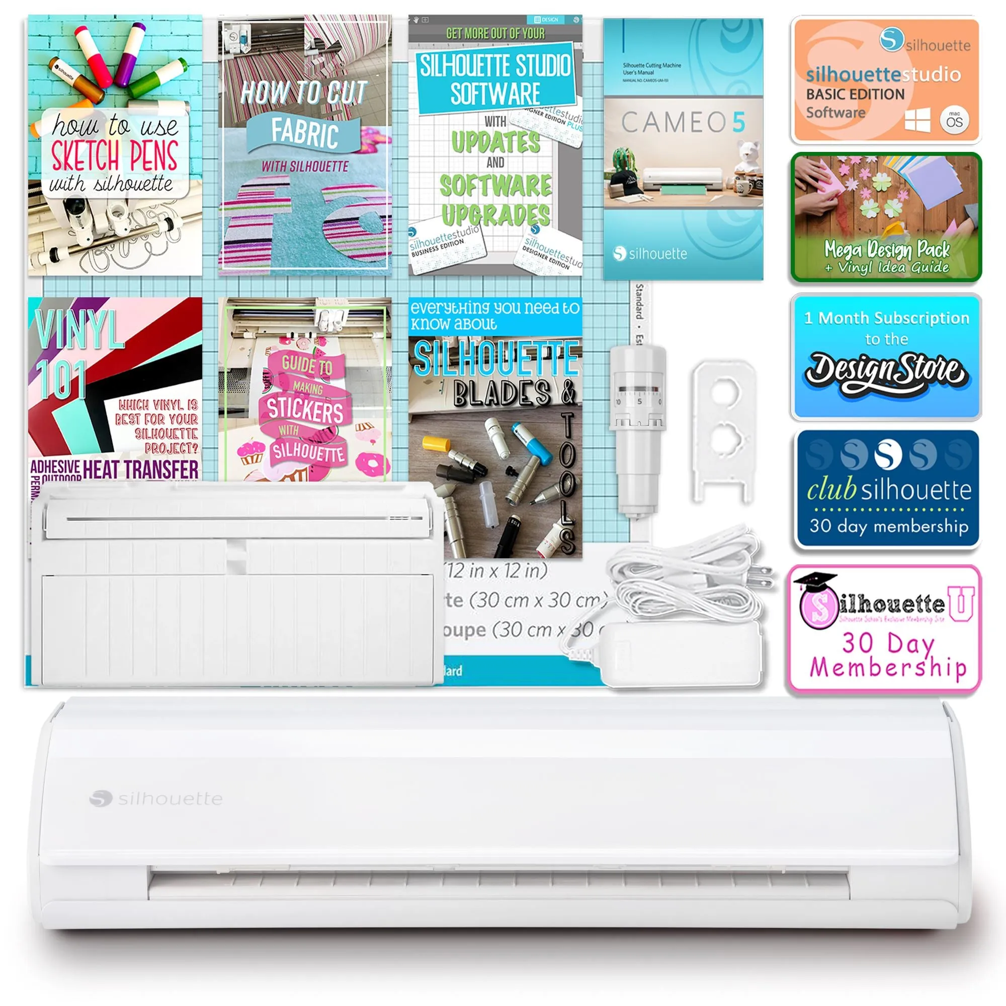 Silhouette White Cameo 5 w/ 8-in-1 Turquoise Heat Press & Siser HTV
