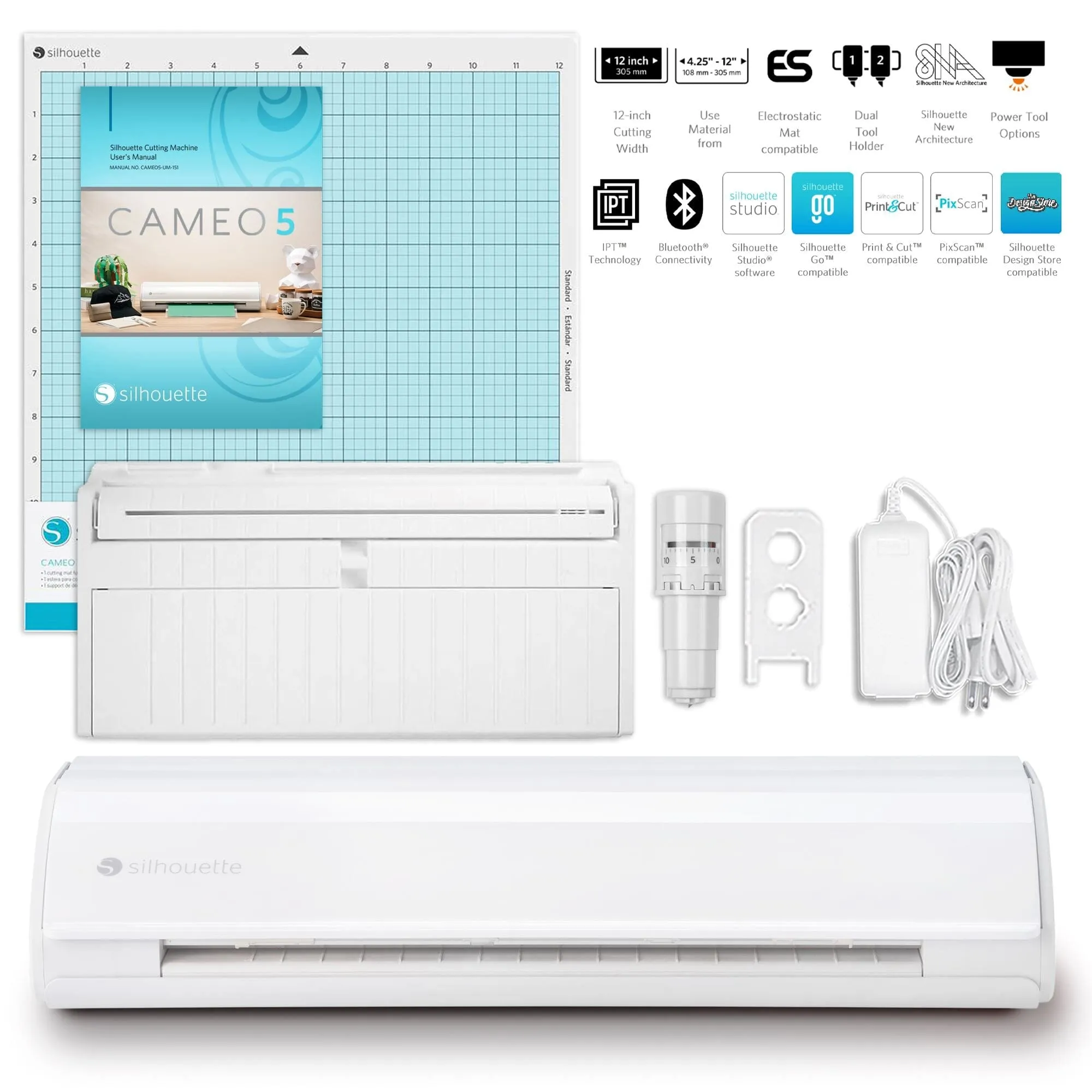 Silhouette White Cameo 5 w/ 8-in-1 Turquoise Heat Press & Siser HTV