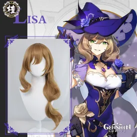 Uwowo Game Genshin Impact Lisa Witch of Purple Rose Cosplay Wig The Librarian 70cm Brown Long Wavy Hair